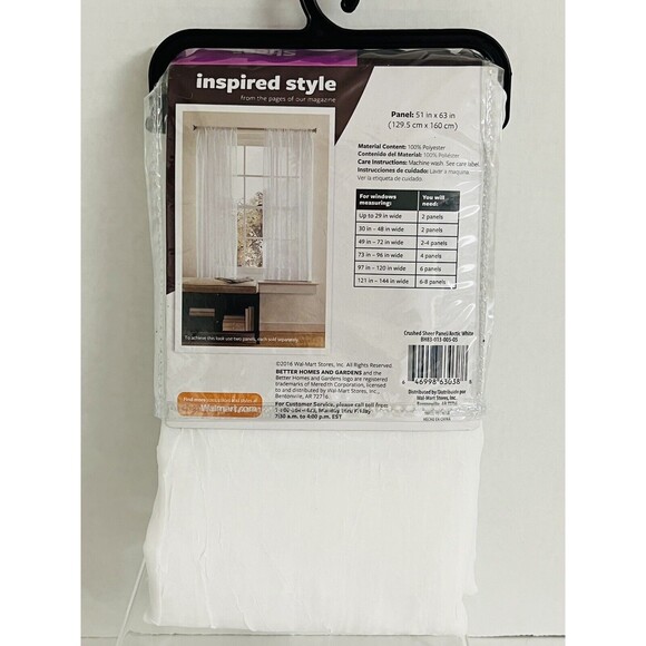 Better Homes & Gardens Solid Print Rod Pocket Sheer Curtain Panel 51" X 63" - Picture 2 of 6